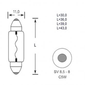41 р. Лампа 24V C5W SV8.5-8 43мм 60лм TESLAFT (Россия) TESLAFT 4631111143162  с доставкой в г. Майкоп. Увеличить фотографию 2