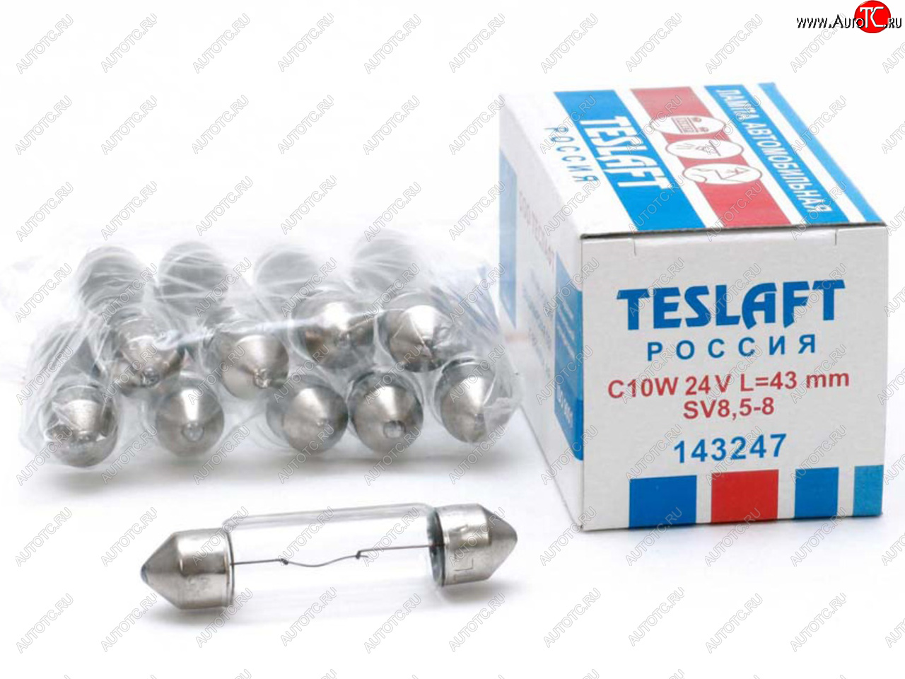 43 р. Лампа 24V C10W SV8.5-8 43мм 110лм TESLAFT (Россия) TESLAFT 4631111143247 TESLAFT 4631111143247  с доставкой в г. Майкоп