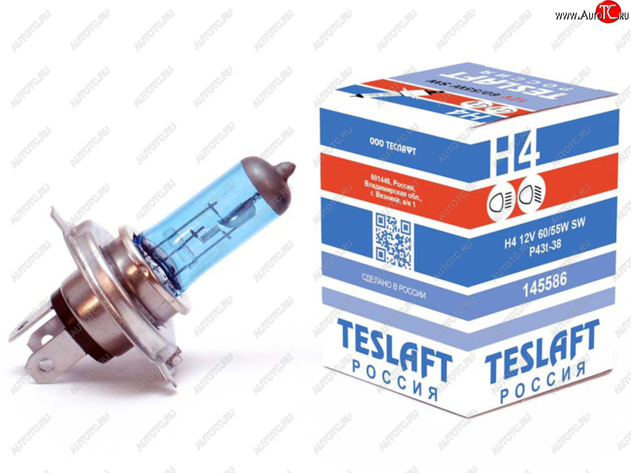 319 р. Лампа 12V H4 6055W P43t-38 38503800К 1290950лм Super White TESLAFT (Россия) TESLAFT 4631111145586  с доставкой в г. Майкоп