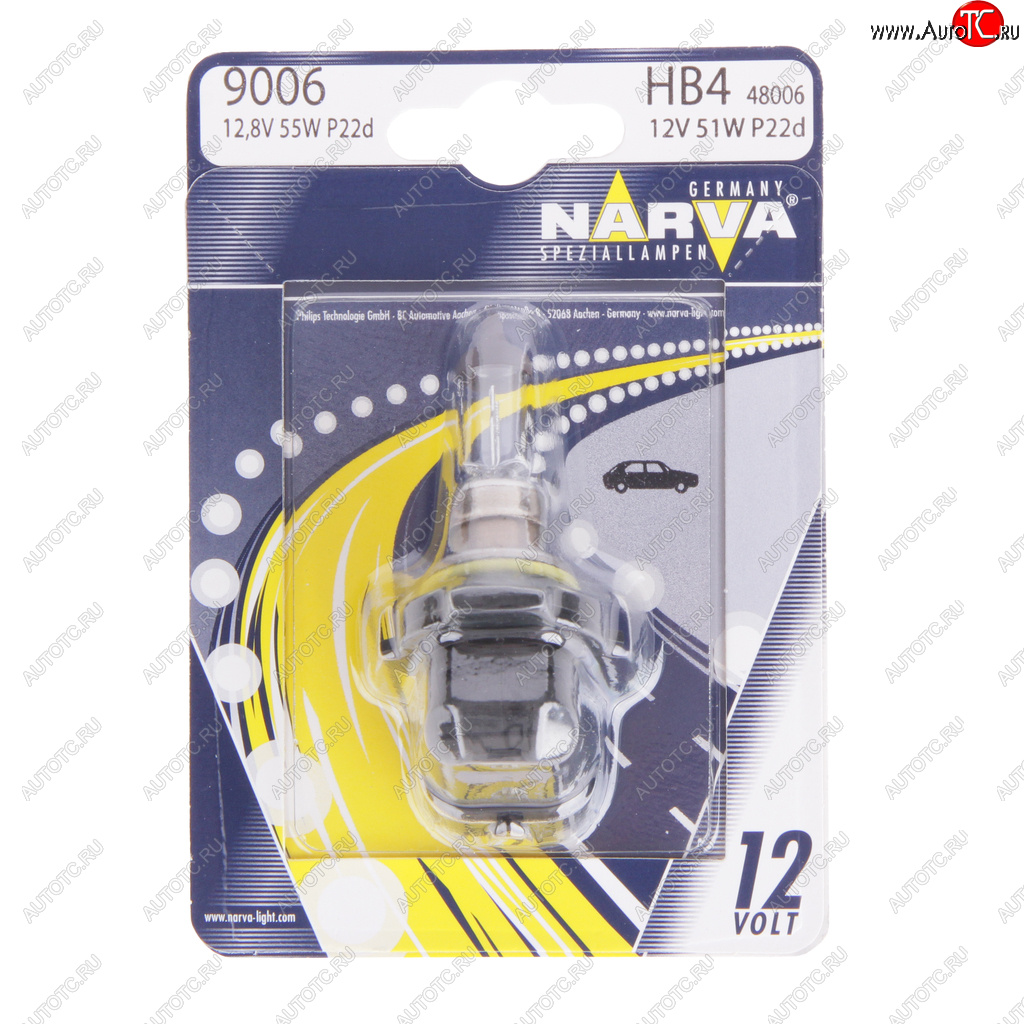 439 р. Лампа 12V HB4(9006) 51W P22d блистер (1шт.) Standard NARVA NARVA 480064000  с доставкой в г. Майкоп