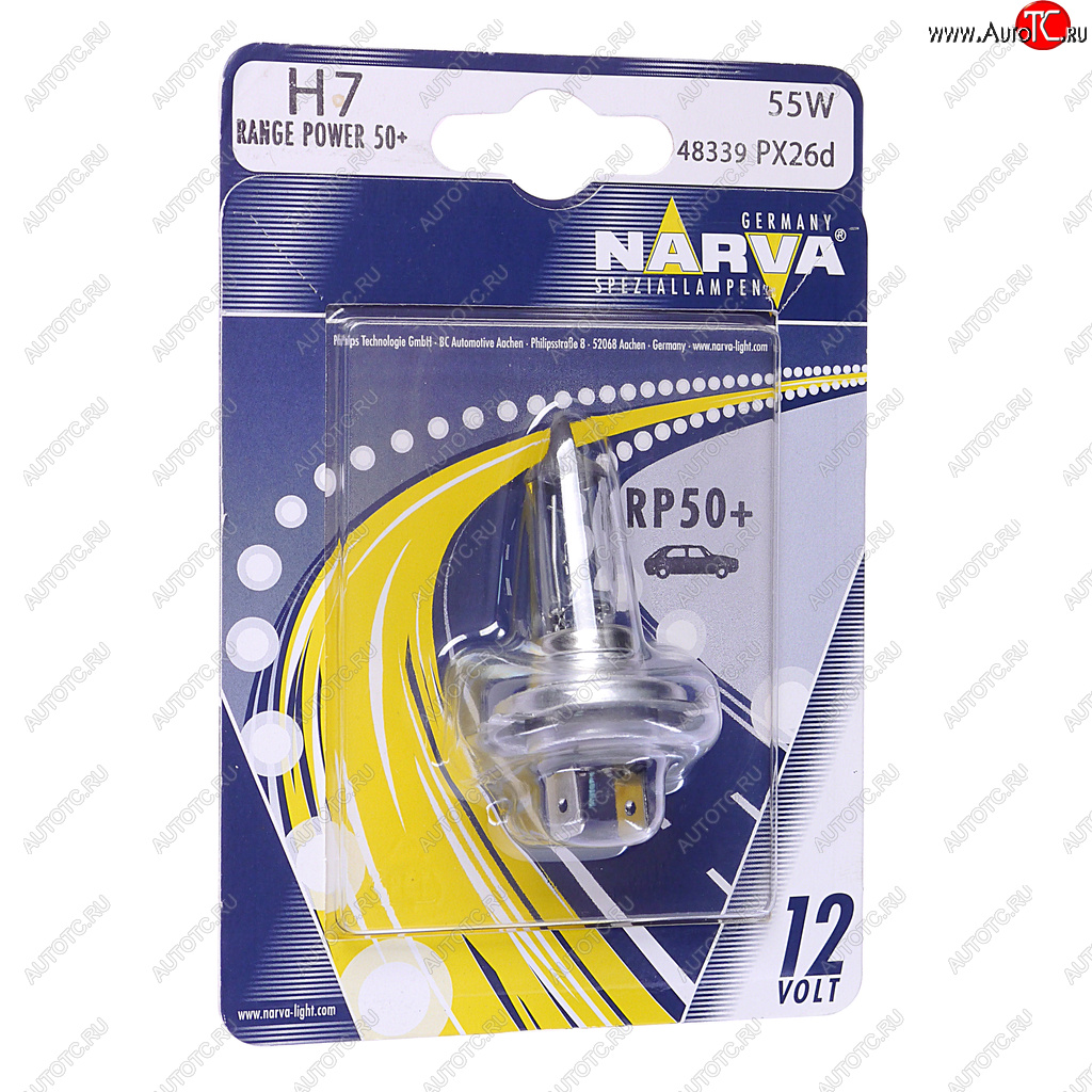 659 р. Лампа 12V H7 55W PX26d +50% блистер (1шт.) Range Power 50+ NARVA NARVA 483394000  с доставкой в г. Майкоп