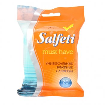 56 р. Салфетка влажная универсальная очищающая SALFETI MUST HAVE (18х15см) в мяг.уп-ке (20шт.) АВАНГАРД АВАНГАРД 48613  с доставкой в г. Майкоп. Увеличить фотографию 1