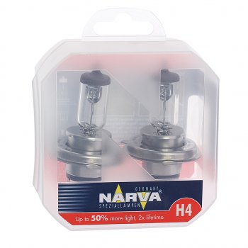 679 р. Лампа 12V H4 6055W P43t-38 +50% бокс (2шт.) Range Power 50+ NARVA NARVA 488612100  с доставкой в г. Майкоп. Увеличить фотографию 1