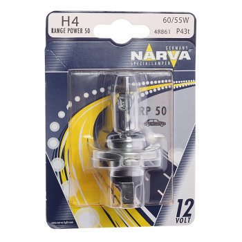529 р. Лампа 12V H4 6055W P43t-38 +50% блистер (1шт.) Range Power 50+ NARVA NARVA 488614000  с доставкой в г. Майкоп. Увеличить фотографию 1