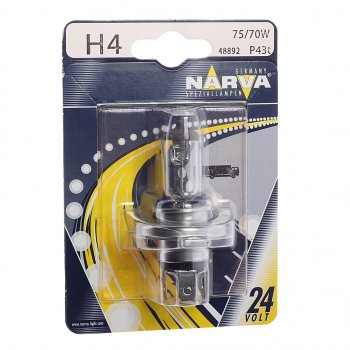 419 р. Лампа 24V H4 7570W P43t-38 блистер (1шт.) Standard NARVA NARVA 488924000  с доставкой в г. Майкоп. Увеличить фотографию 1