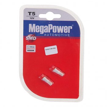 56 р. Лампа светодиодная 12V T5 W2x4.6d 6000K бесцокольная блистер (2шт.) MEGAPOWER MEGAPOWER-AUTOMOTIVE 50113w-2бл  с доставкой в г. Майкоп. Увеличить фотографию 1