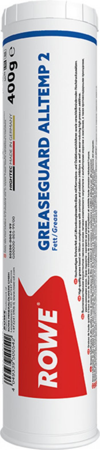 969 р. Смазка литиевая высокотемпературная HIGHTEC GREASEGUARD ALLTEMP 2 NLGI 2 400г картридж (синяя) ROWE ROWE 50200-0004-99  с доставкой в г. Майкоп. Увеличить фотографию 2
