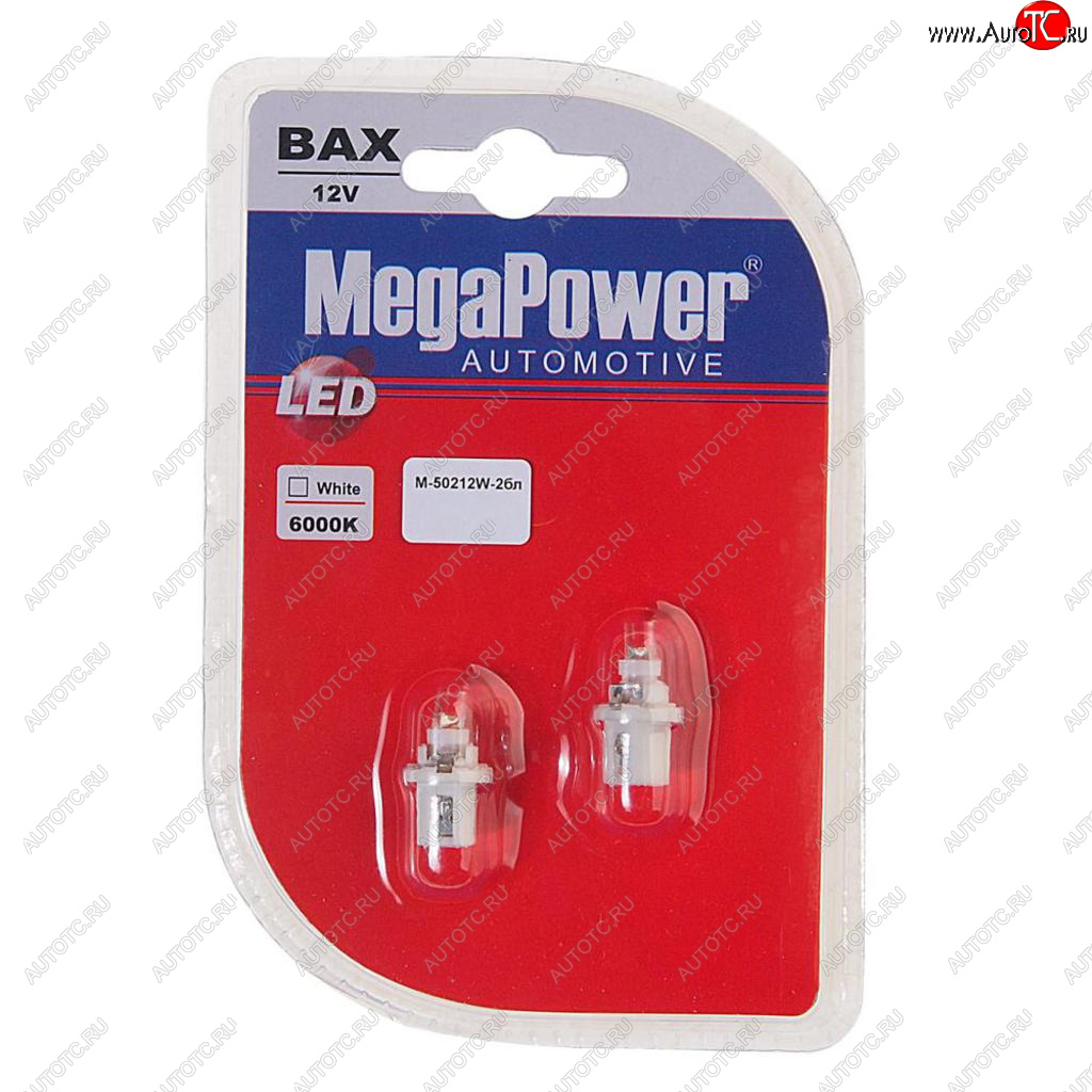 82 р. Лампа светодиодная 12V T5 W2x4.6d 6000K бесцокольная блистер (2шт.) MEGAPOWER MEGAPOWER-AUTOMOTIVE 50212w-2бл  с доставкой в г. Майкоп