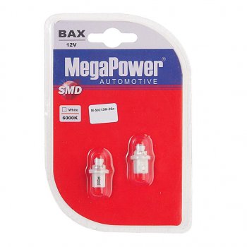 97 р. Лампа светодиодная 12V T5 W2x4.6d 6000K бесцокольная блистер (2шт.) MEGAPOWER MEGAPOWER-AUTOMOTIVE 50213w-2бл  с доставкой в г. Майкоп. Увеличить фотографию 1