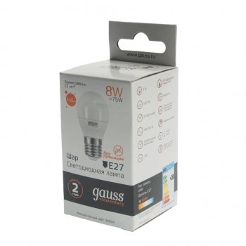 127 р. Лампа светодиодная E27 G45 8W (75W) 220V теплый GAUSS GAUSS 53218  с доставкой в г. Майкоп. Увеличить фотографию 2