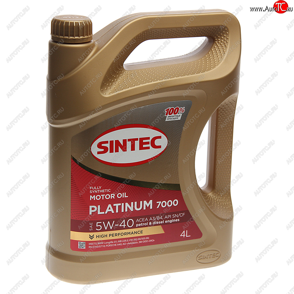 2 079 р. Масло моторное Platinum 7000 SNCFA3B4 5W40 синт.4л SINTEC SINTEC 600139  с доставкой в г. Майкоп