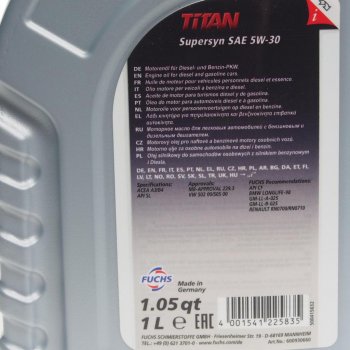 1 599 р. Масло моторное TITAN Supersyn 5W30 синт.1л FUCHS FUCHS 600930660  с доставкой в г. Майкоп. Увеличить фотографию 2