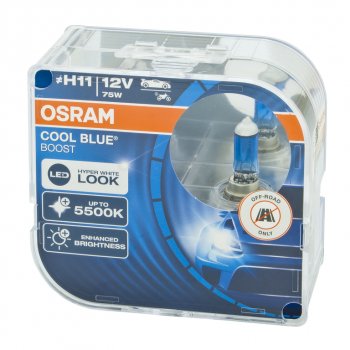 3 189 р. Лампа 12V H11 75W PGJ19-2 5500K бокс (2шт.) Cool Blue Boost OSRAM OSRAM 62211cbb-hcb  с доставкой в г. Майкоп. Увеличить фотографию 1