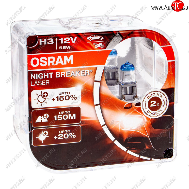 2 449 р. Лампа 12V H3 55W PK22s +150% 3400K бокс (2шт.) Night Breaker Laser OSRAM OSRAM 64151nl2(euro)  с доставкой в г. Майкоп