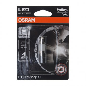 529 р. Лампа светодиодная 12V C5W SV8.5-8 36мм двухцокольная блистер (1шт.) OSRAM OSRAM 6418dwpбл  с доставкой в г. Майкоп. Увеличить фотографию 1