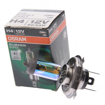 649 р. Лампа 12V H4 6055W P43t +30% желтая All Season OSRAM OSRAM 64193als  с доставкой в г. Майкоп. Увеличить фотографию 1