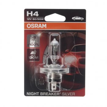 699 р. Лампа 12V H4 6055W P43t +100% блистер (1шт.) Night Breaker Silver OSRAM OSRAM 64193nbsбл  с доставкой в г. Майкоп. Увеличить фотографию 1