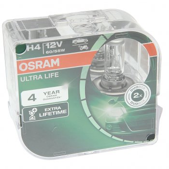 1 069 р. Лампа 12V H4 6055W P43t бокс (2шт.) Ultra Life OSRAM OSRAM 64193ult-hcb  с доставкой в г. Майкоп. Увеличить фотографию 1