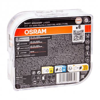 3 299 р. Лампа 12V H11 55W PGJ19-2 +150% 3750K бокс (2шт.) Night Breaker Laser OSRAM OSRAM 64211nl2(euro)  с доставкой в г. Майкоп. Увеличить фотографию 2