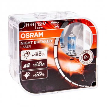3 299 р. Лампа 12V H11 55W PGJ19-2 +150% 3750K бокс (2шт.) Night Breaker Laser OSRAM OSRAM 64211nl2(euro)  с доставкой в г. Майкоп. Увеличить фотографию 1
