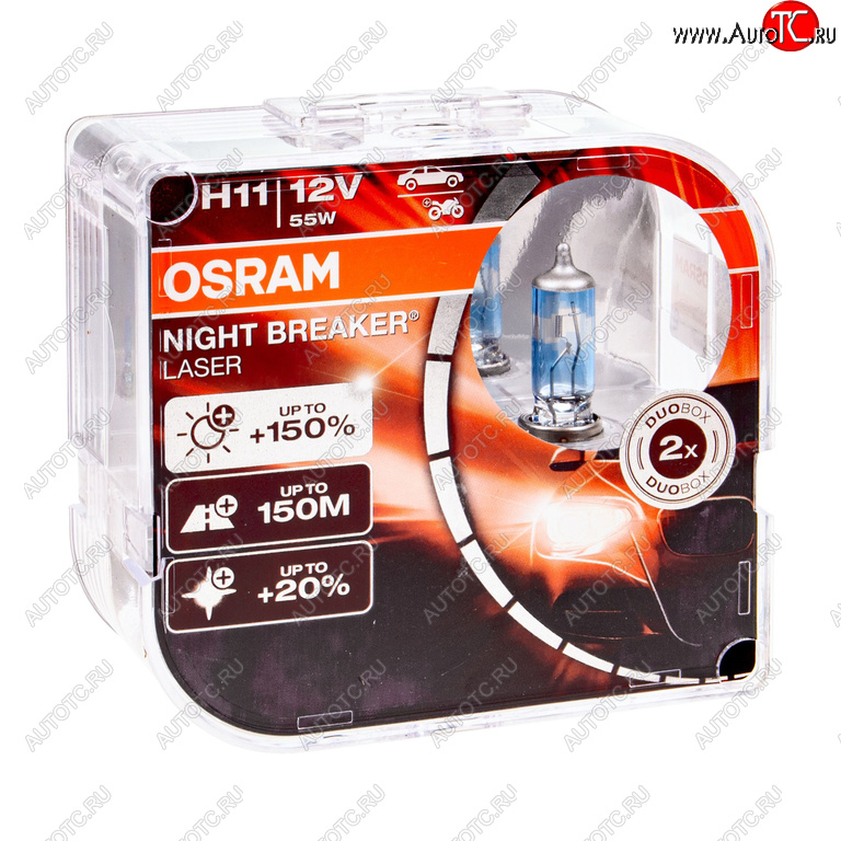 3 299 р. Лампа 12V H11 55W PGJ19-2 +150% 3750K бокс (2шт.) Night Breaker Laser OSRAM OSRAM 64211nl2(euro)  с доставкой в г. Майкоп