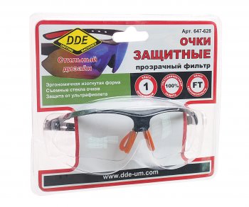 359 р. Очки защитные открытые прозрачные DDE DDE 647-628  с доставкой в г. Майкоп. Увеличить фотографию 1