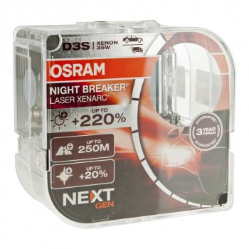18 949 р. Лампа ксеноновая D3S 35W PK32d-5 +200% 4400K 42V евробокс (2шт.) Night Breaker Laser NextGen OSRAM OSRAM 66340xnn2(euro) OSRAM 66340xnn2(euro)  с доставкой в г. Майкоп. Увеличить фотографию 1