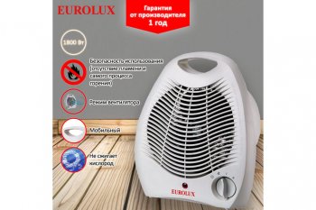 1 239 р. Тепловентилятор бытовой 2.00кВт (20кв.м) настольный белый EUROLUX EUROLUX 6728  с доставкой в г. Майкоп. Увеличить фотографию 2