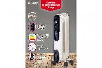4 099 р. Обогреватель радиатор масляный 1.00кВт (10кв.м) 5 секций белый РЕСАНТА РЕСАНТА 6732  с доставкой в г. Майкоп. Увеличить фотографию 3