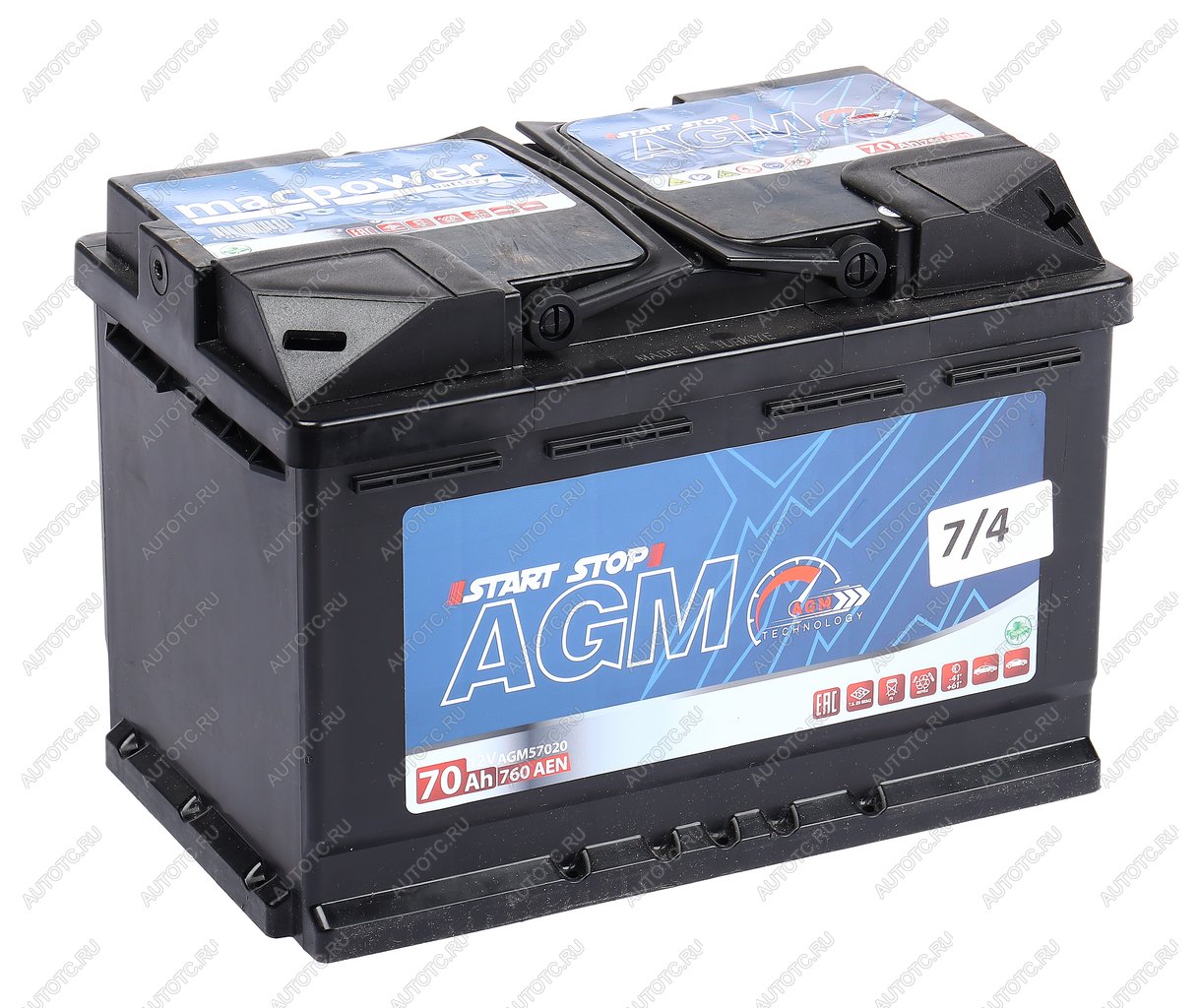 22 899 р. Аккумулятор MACPOWER AGM 70Ач обратная полярность MACPOWER 6ст70(0) 70agm57220  с доставкой в г. Майкоп