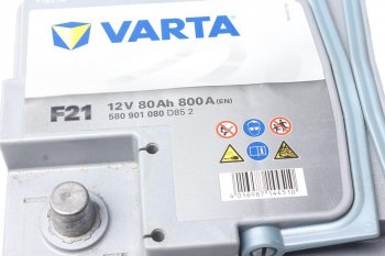 32 749 р. Аккумулятор VARTA Silver Dynamic AGM 80Ач обратная полярность VARTA 6ст80(0) f21 (a6)  с доставкой в г. Майкоп. Увеличить фотографию 2