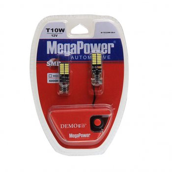 519 р. Лампа светодиодная 12V W5W T10 W2.1x9.5d 6000K 24 LED с тестером блистер (2шт.) MEGAPOWER MEGAPOWER-AUTOMOTIVE 70329w-2блт  с доставкой в г. Майкоп. Увеличить фотографию 1