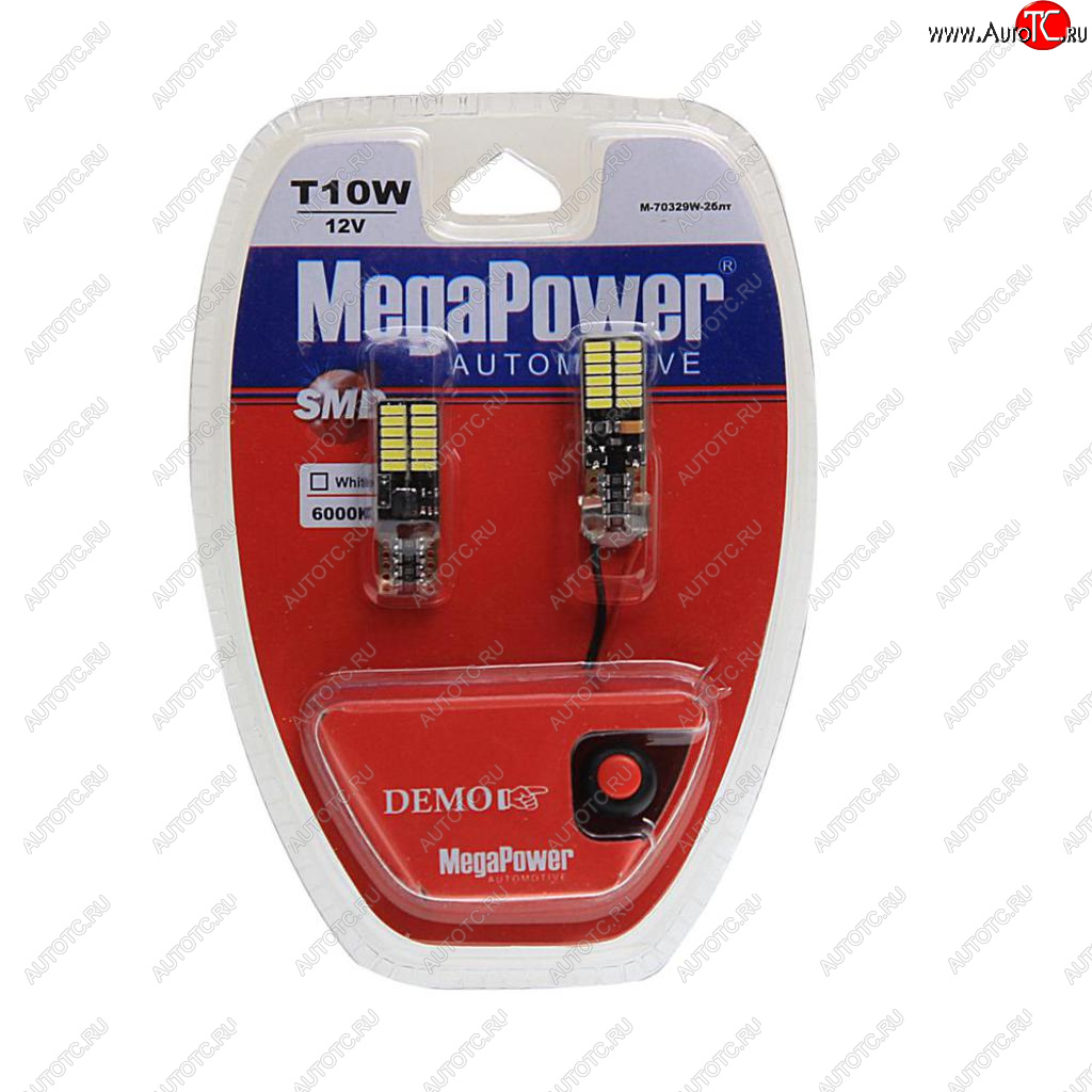 519 р. Лампа светодиодная 12V W5W T10 W2.1x9.5d 6000K 24 LED с тестером блистер (2шт.) MEGAPOWER MEGAPOWER-AUTOMOTIVE 70329w-2блт  с доставкой в г. Майкоп