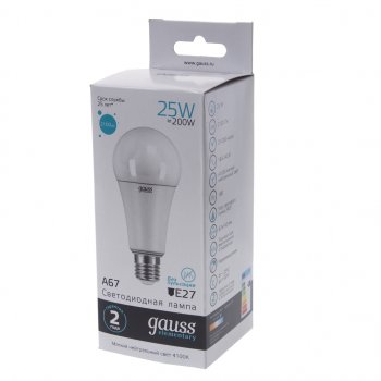 419 р. Лампа светодиодная E27 A67 25W (200W) 220V теплый GAUSS GAUSS 73225  с доставкой в г. Майкоп. Увеличить фотографию 3
