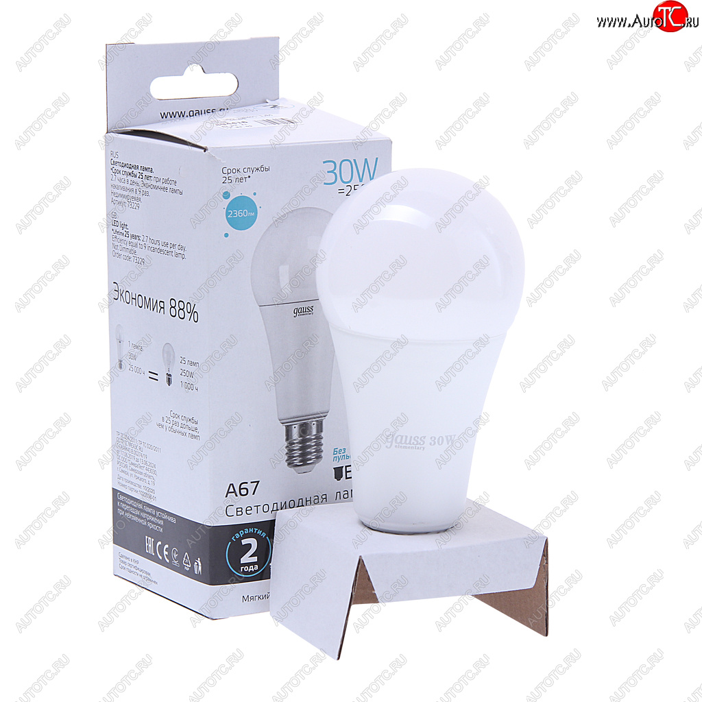 469 р. Лампа светодиодная E27 A67 30W (250W) 220V теплый GAUSS GAUSS 73229  с доставкой в г. Майкоп