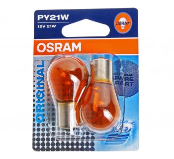 319 р. Лампа 12V PY21W BAU15s желтая блистер (2шт.) OSRAM OSRAM 7507-02b  с доставкой в г. Майкоп. Увеличить фотографию 1