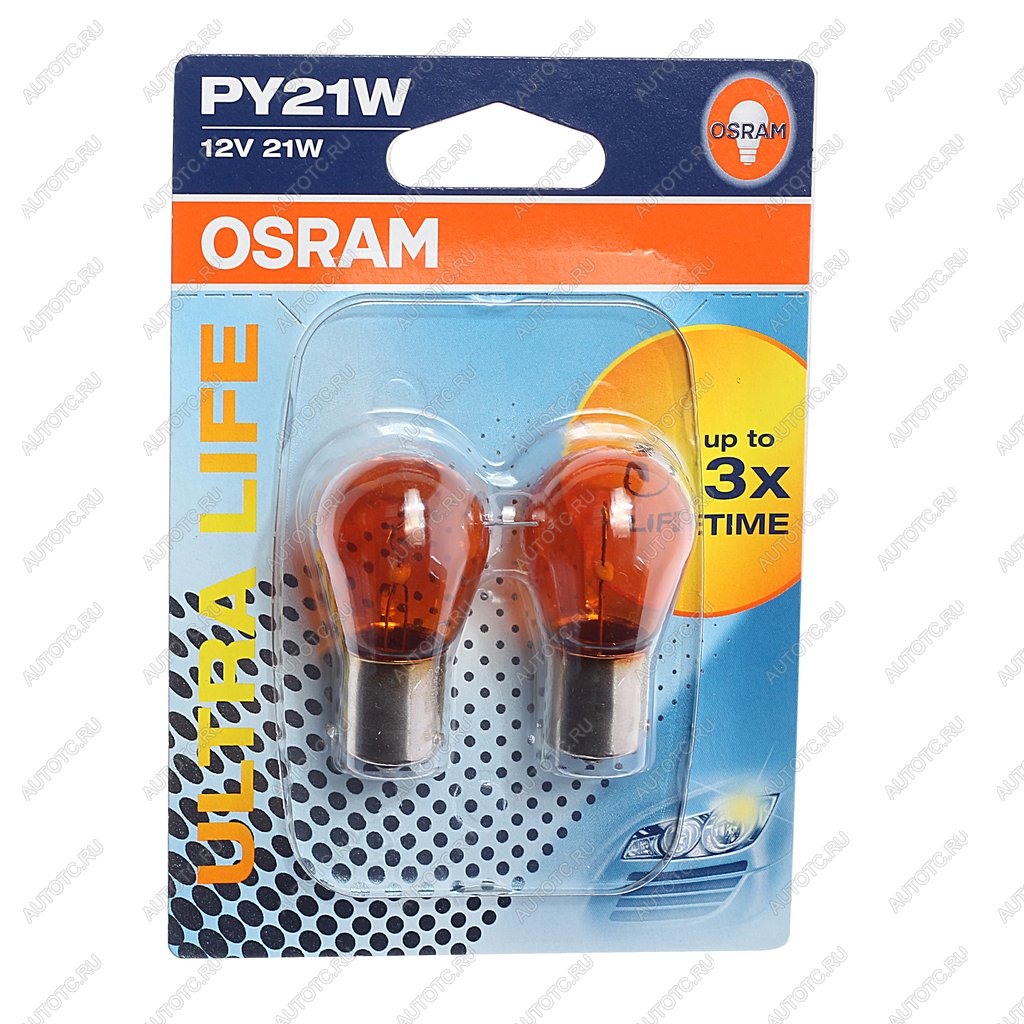 449 р. Лампа 12V PY21W BAU15s желтая блистер (2шт.) Ultra Life OSRAM OSRAM 7507ult-02b  с доставкой в г. Майкоп