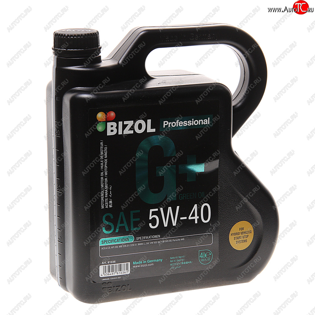 5 299 р. Масло моторное GREEN Oil+ 5W40 синт.4л BIZOL BIZOL 81036 BIZOL 81036  с доставкой в г. Майкоп