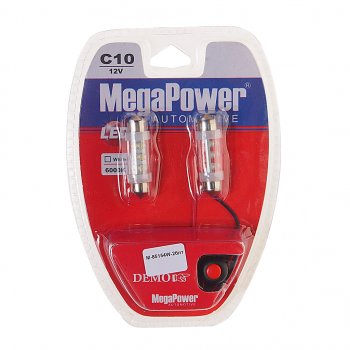 231 р. Лампа светодиодная 12V C10W SV8.5-8 39мм 6000K 6 светодиодов блистер (2шт.) с тестером MEGAPOWER MEGAPOWER-AUTOMOTIVE 85154w-2блт  с доставкой в г. Майкоп. Увеличить фотографию 1