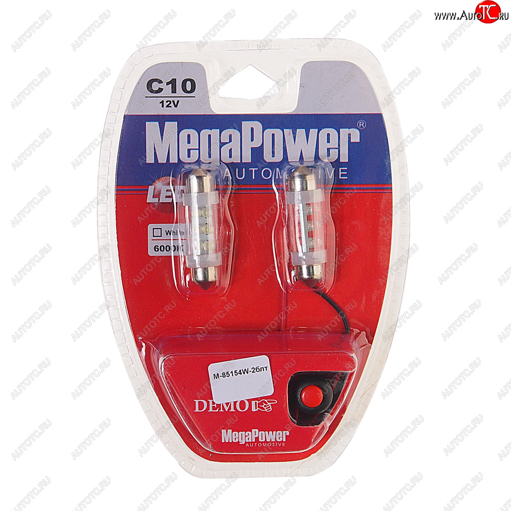 231 р. Лампа светодиодная 12V C10W SV8.5-8 39мм 6000K 6 светодиодов блистер (2шт.) с тестером MEGAPOWER MEGAPOWER-AUTOMOTIVE 85154w-2блт  с доставкой в г. Майкоп