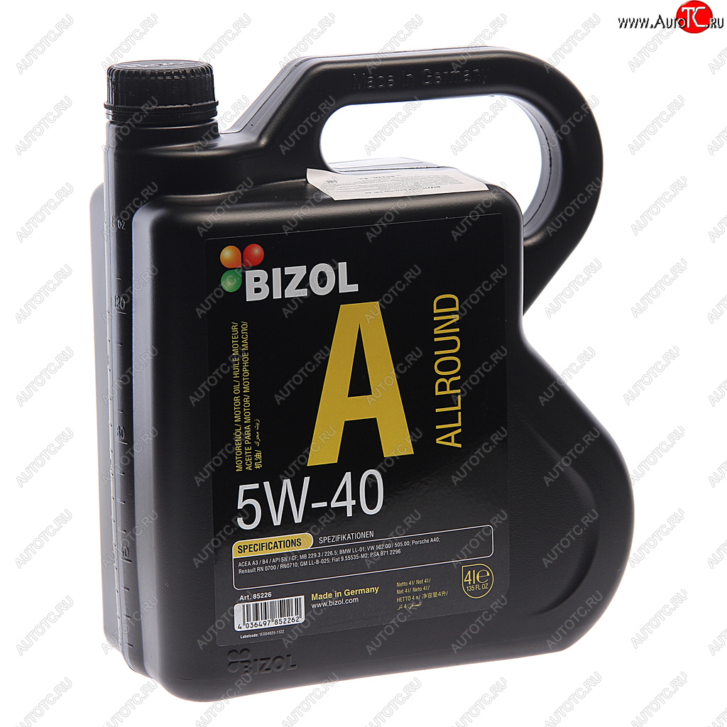 4 199 р. Масло моторное ALLROUND 5W40 синт.4л BIZOL BIZOL 85226 BIZOL 85226  с доставкой в г. Майкоп