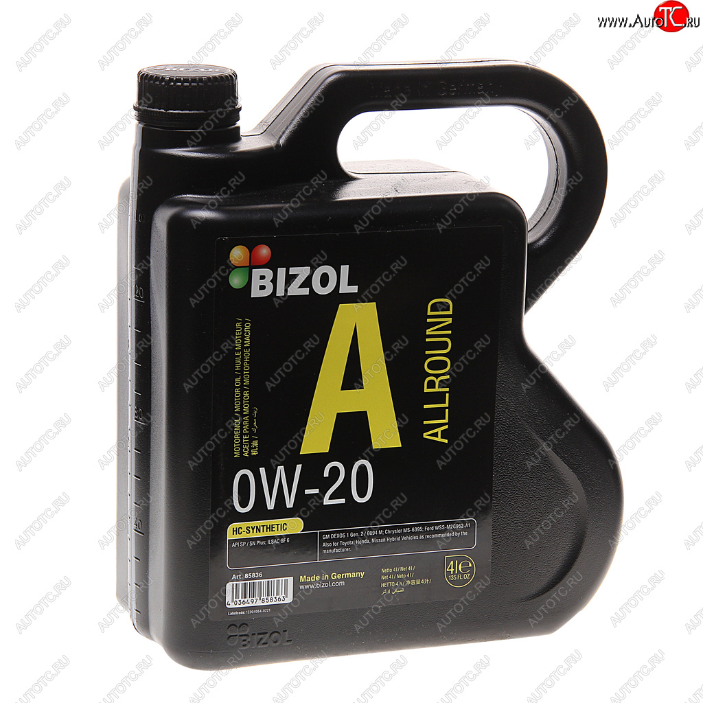 4 549 р. Масло моторное ALLROUND 0W20 синт.4л BIZOL BIZOL 85836  с доставкой в г. Майкоп