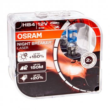 4 199 р. Лампа 12V HB4 51W P22d +150% 3950K бокс (2шт.) Night Breaker Laser OSRAM OSRAM 9006nl2(euro)  с доставкой в г. Майкоп. Увеличить фотографию 1