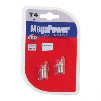 55 р. Лампа светодиодная 12V T4W BA9s 6000K блистер (2шт.) MEGAPOWER MEGAPOWER-AUTOMOTIVE 90122w-2бл  с доставкой в г. Майкоп. Увеличить фотографию 1