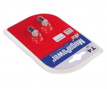 105 р. Лампа светодиодная 12V T4W BA9s 6000K 4 светодиода блистер (2шт.) MEGAPOWER MEGAPOWER-AUTOMOTIVE 90123w-2бл  с доставкой в г. Майкоп. Увеличить фотографию 2