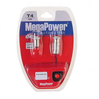 146 р. Лампа светодиодная 12V T4W BA9s 6000K блистер (2шт.) с тестером MEGAPOWER MEGAPOWER-AUTOMOTIVE 90124w-2блт  с доставкой в г. Майкоп. Увеличить фотографию 1