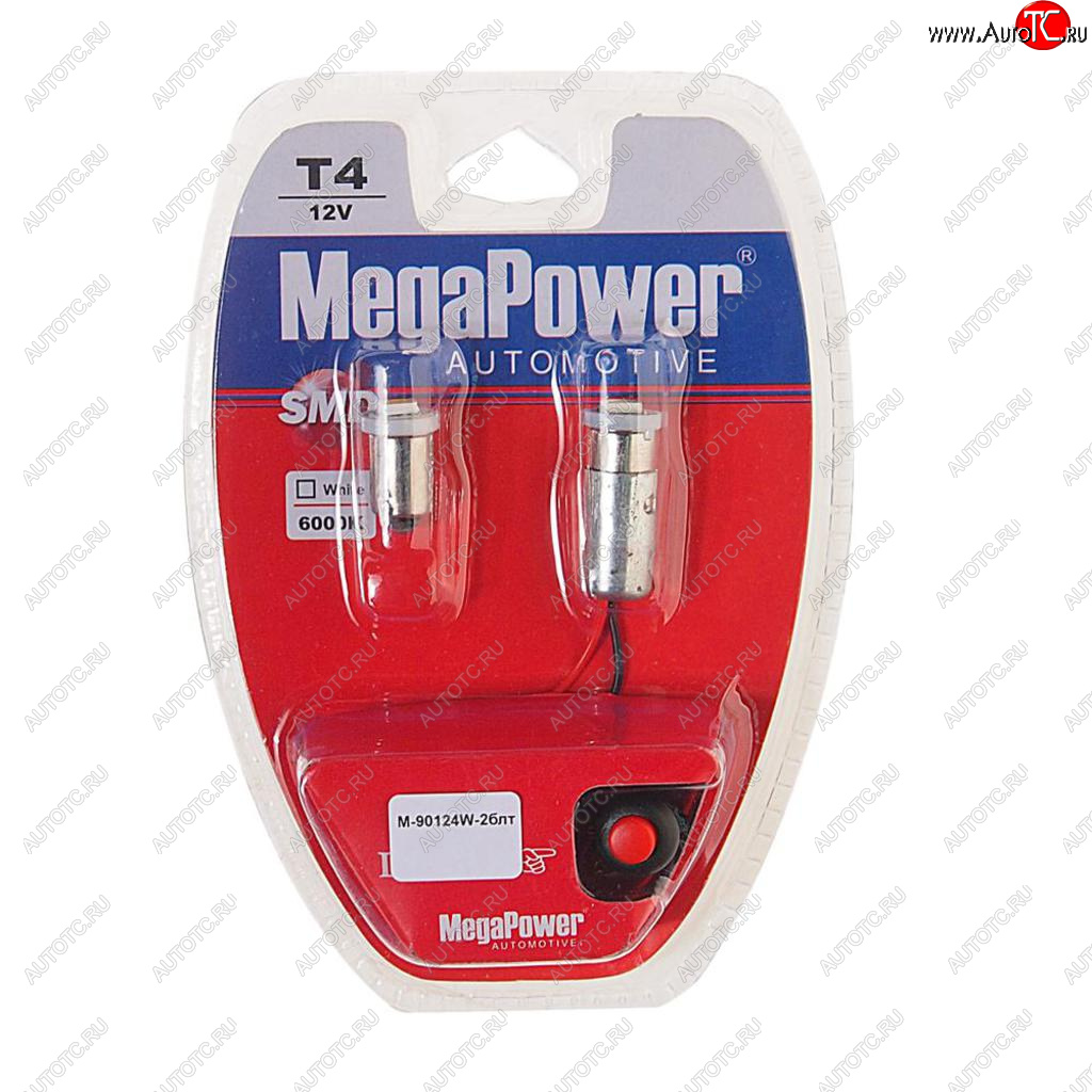 146 р. Лампа светодиодная 12V T4W BA9s 6000K блистер (2шт.) с тестером MEGAPOWER MEGAPOWER-AUTOMOTIVE 90124w-2блт  с доставкой в г. Майкоп