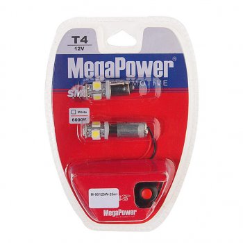 272 р. Лампа светодиодная 12V T4W BA9s 6000K 5 светодиодов блистер (2шт.) с тестером MEGAPOWER MEGAPOWER-AUTOMOTIVE 90125w-2блт  с доставкой в г. Майкоп. Увеличить фотографию 1