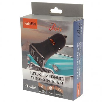 449 р. Устройство зарядное в прикуриватель 1USB + 1 Type C 12V FAISON FAISON a-42 pair black  с доставкой в г. Майкоп. Увеличить фотографию 3