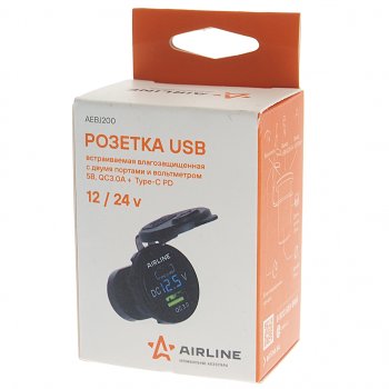 1 339 р. Розетка автомобильная встраиваемая влагозащищенная 12-24V 1 USB + 1 Type C (6.5V 3А + 5V 3А) AIRLINE AIRLINE aebj200  с доставкой в г. Майкоп. Увеличить фотографию 4